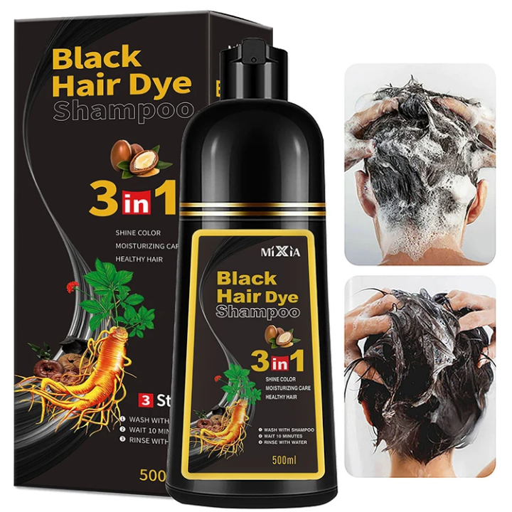 Shampoing Colorant Noir 3-en-1 Retrouvez des cheveux noirs, brillants et plus jeunes… en quelques minutes seulement.