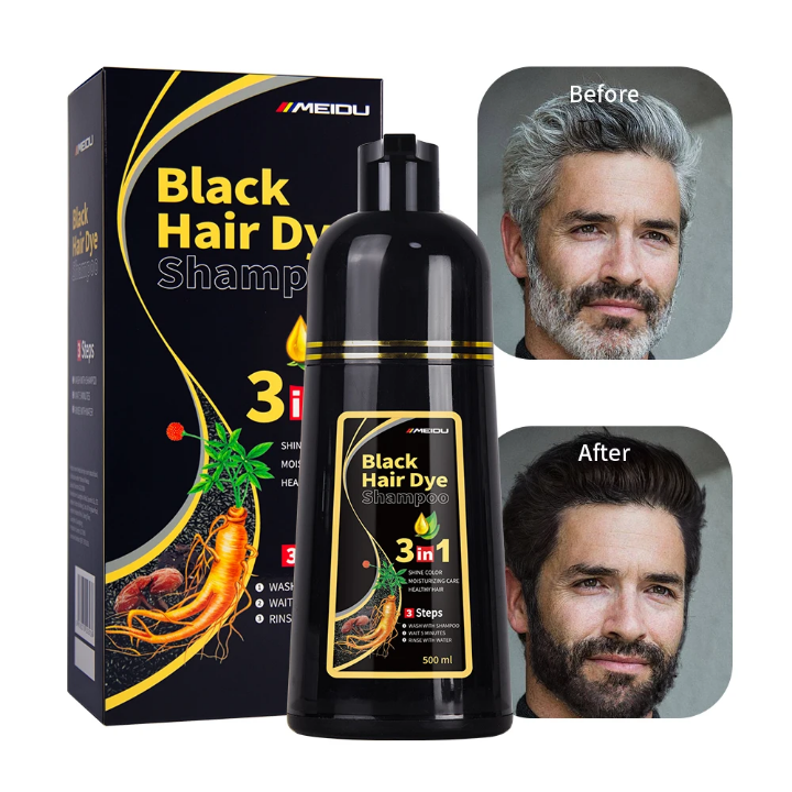 Shampoing Colorant Noir 3-en-1 Retrouvez des cheveux noirs, brillants et plus jeunes… en quelques minutes seulement.