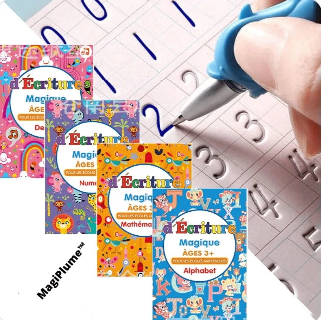 PlumeMagique™: Le cahier d'apprentissage réutilisable qui aide votre enfant à développer une belle écriture tout en s'amusant.
