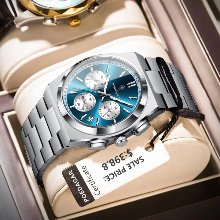 POEDAGAR 930 – La Montre en Acier Inoxydable qui Allie Élégance, Robustesse et Précision