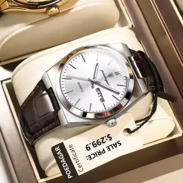 MONTRE POEDAGAR AVEC BRACELET EN CUIR : Le parfait équilibre entre raffinement, confort et précision pour accompagner chacun de vos moments.